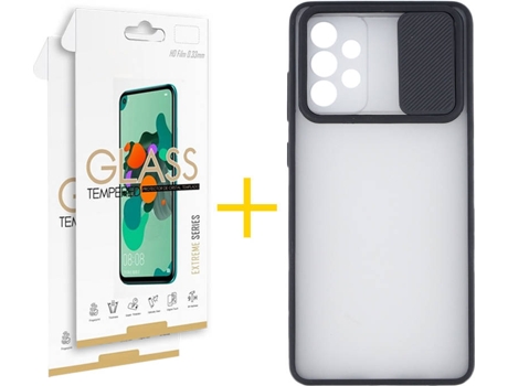 Carcasa y 2 Protectores de Pantalla de Vidrio Samsung A72 5G SKYHE Gel Protección Cámara Negro