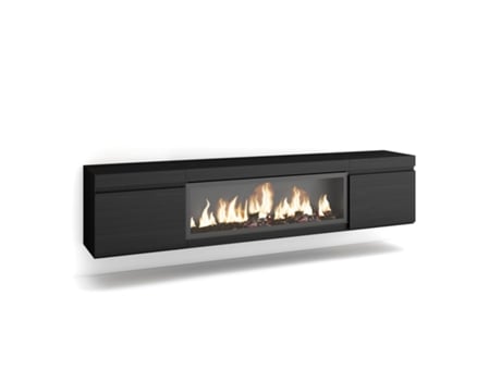 Mueble TV, Televisión, 210, Para TV hasta 80, Chimenea eléctrica XXL, Colgado, Suspendido, Negro SKRAUT HOME