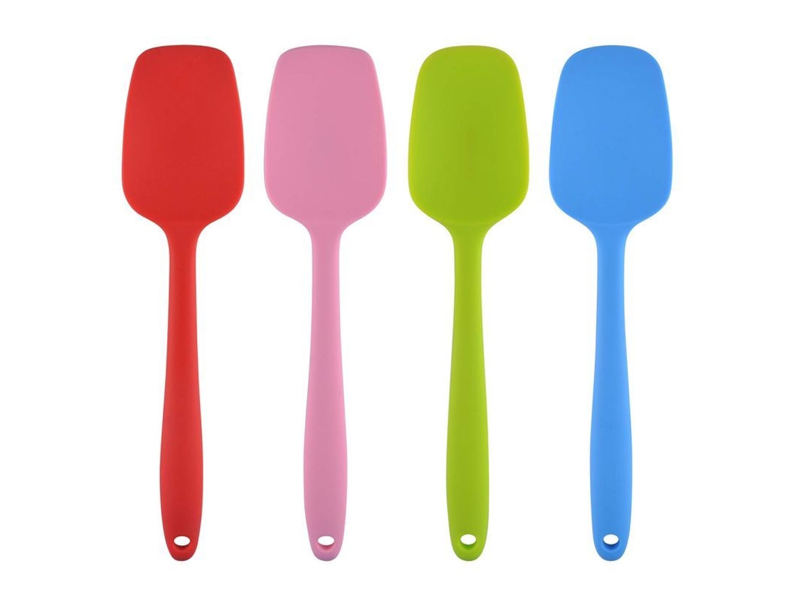 Espátulas de silicona Rebe, resistentes al calor hasta 260 °C (500 °F), sin costuras, con mango de acero inoxidable, juego de 4, color rojo.