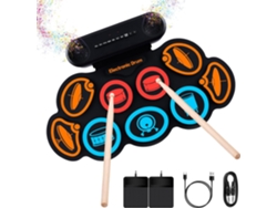 Batería electrónica Eifson G7, 9 pads y 7 sonidos de batería, Bluetooth y entrada auxiliar (Rainbow)