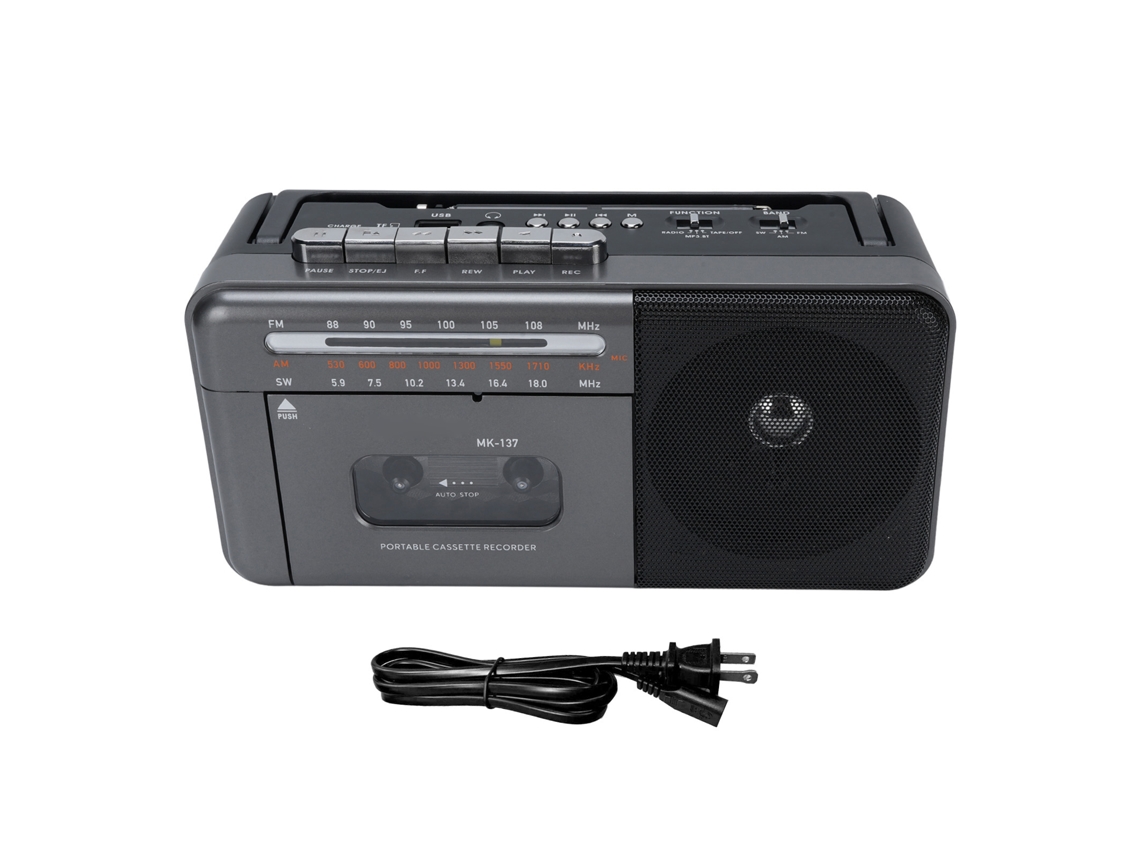 Reproductor de casetes portátil retro con radio FM/AM/SW, Bluetooth, recargable, para el hogar, viajes y uso al aire libre, conexión USB.
