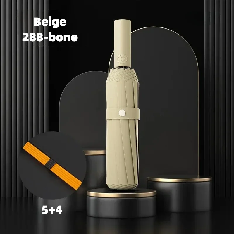 (beige, 16k) Paraguas Automático Con 288 Varillas Reforzadas De Fibra De Vidrio, Resistente Al Viento Y A Los Disturbios, Con Protección Solar Upf50+.