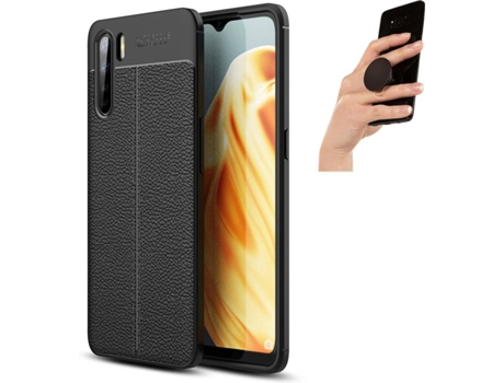 Carcasa y Popsocket Oppo A91 Rugged Leather Negro