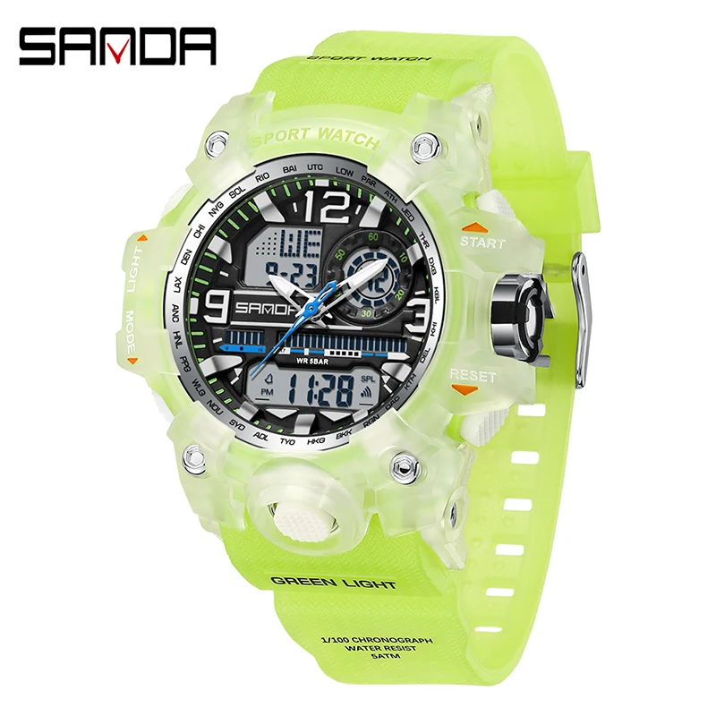 Reloj Deportivo (verde Transparente), Reloj De Pulsera De Cuarzo Informal Para Estudiantes, Resistente Al Agua.