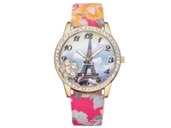 Reloj De Pulsera Para Mujer Vansvar Con Pedrería Y Estampado Floral Sobre Piel Sintética Roja.