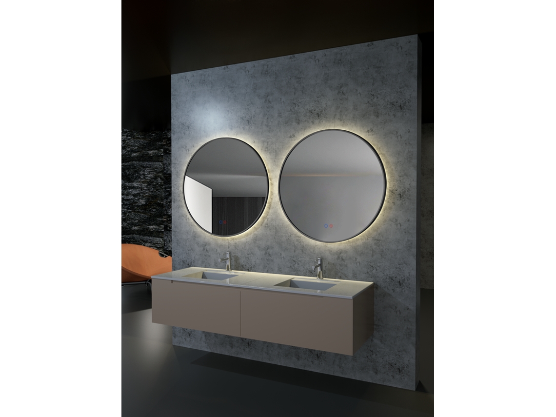 Espejo con luz led redondo sensor on/off, anti-vaho marco nergo mate 80cm MICE COLLECTION