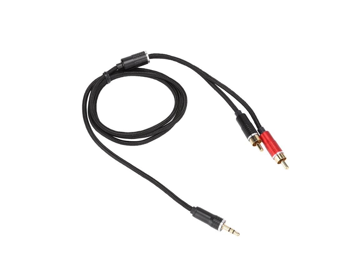 Cabo Av 3.5mm Para 2rca Hifi Blindado Náilon Estéreo Para Tablet Laptop Tv Amplificador 1m