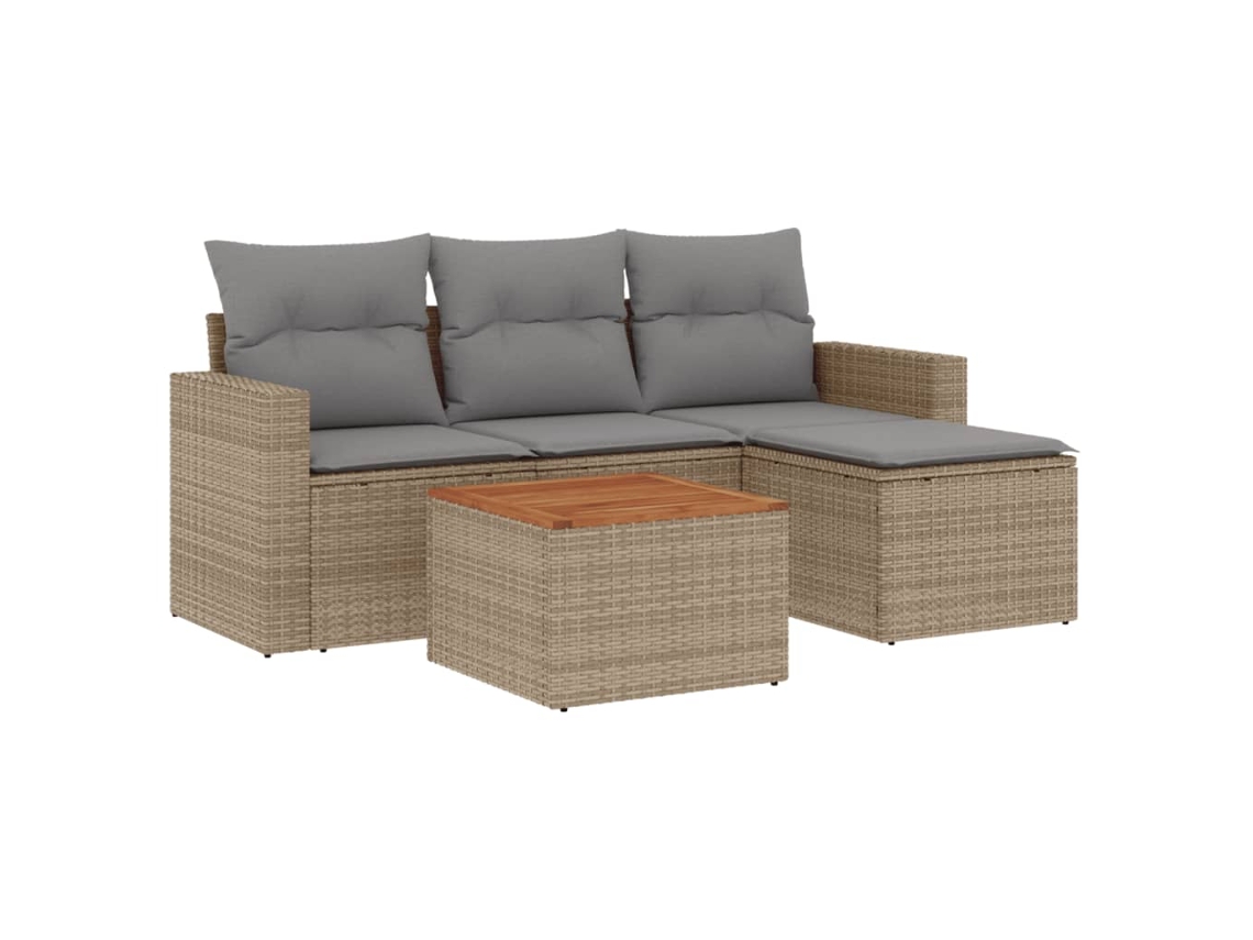 Maison Exclusive - Juego De Sofás Jardín Con Cojines Beige Mezcla 5 Pzas Ratán Pe