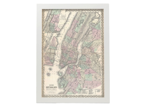 NACNIC Pósters Geográficos En Estilo Vintage Mapa De Nueva York De 1865 Ilustraciones De Antiguos Mapamundis En Tonos Sepia Tamaño A4, Con Marco Ne...