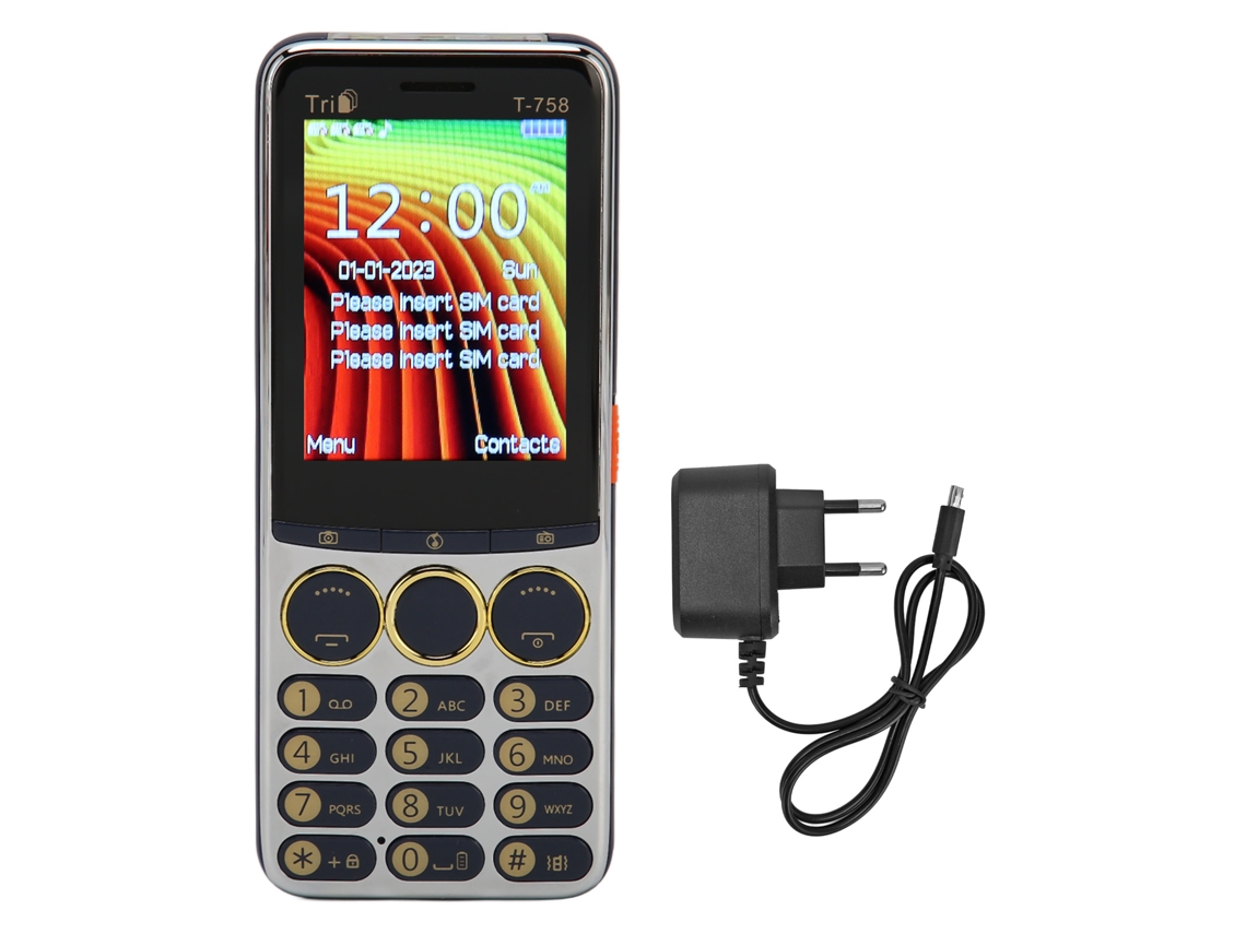 Telefone Celular Desbloqueado 2g T 758 Com Tela 2.8 Polegadas Botões Grandes Bateria 3200mah Para Idosos Eu Plug Azul