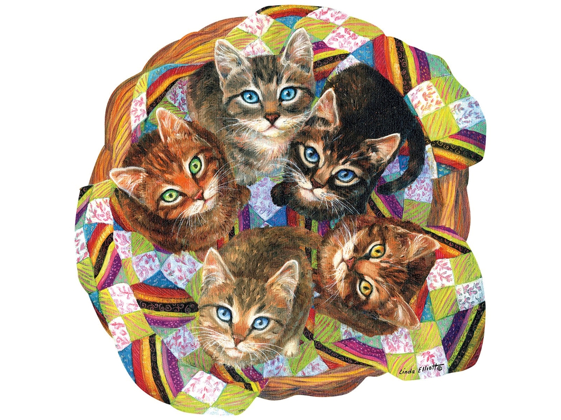 Rompecabezas Sunsout con canasta para gatos, Linda Elliot, 750 piezas, cartón.