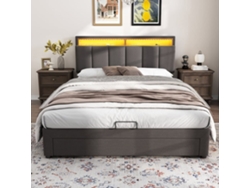 Cama Tapizada Led 140*190 - Almacenamiento Hidráulico Con Cajones Y Cabezal Abatible - Gris