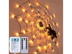 Lanterna LED Teia Aranha, Luz Ambiente Interna, Decoração de Halloween, Branca Quente, À Prova D'Água, Bateria + Controle Remoto