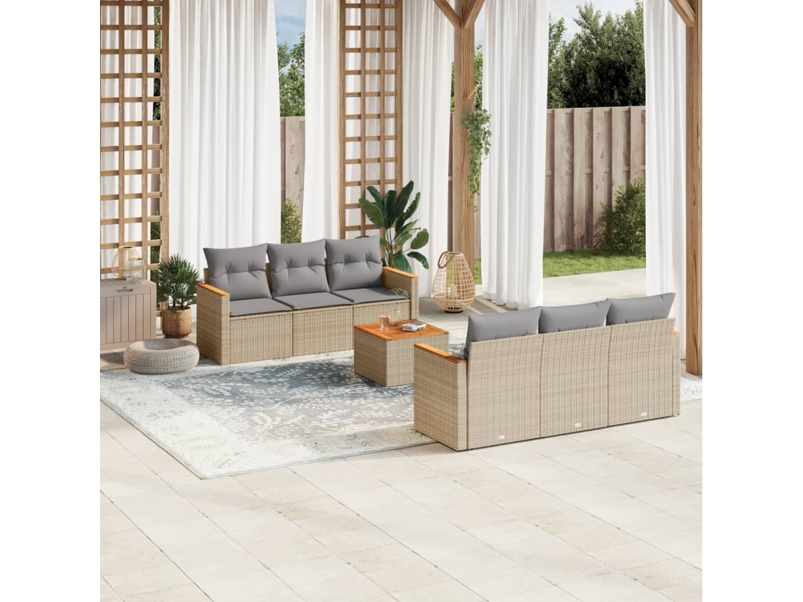 Conjunto de sofá de jardín de 7 piezas con cojines, mimbre beige mixto, DKD Home Decor