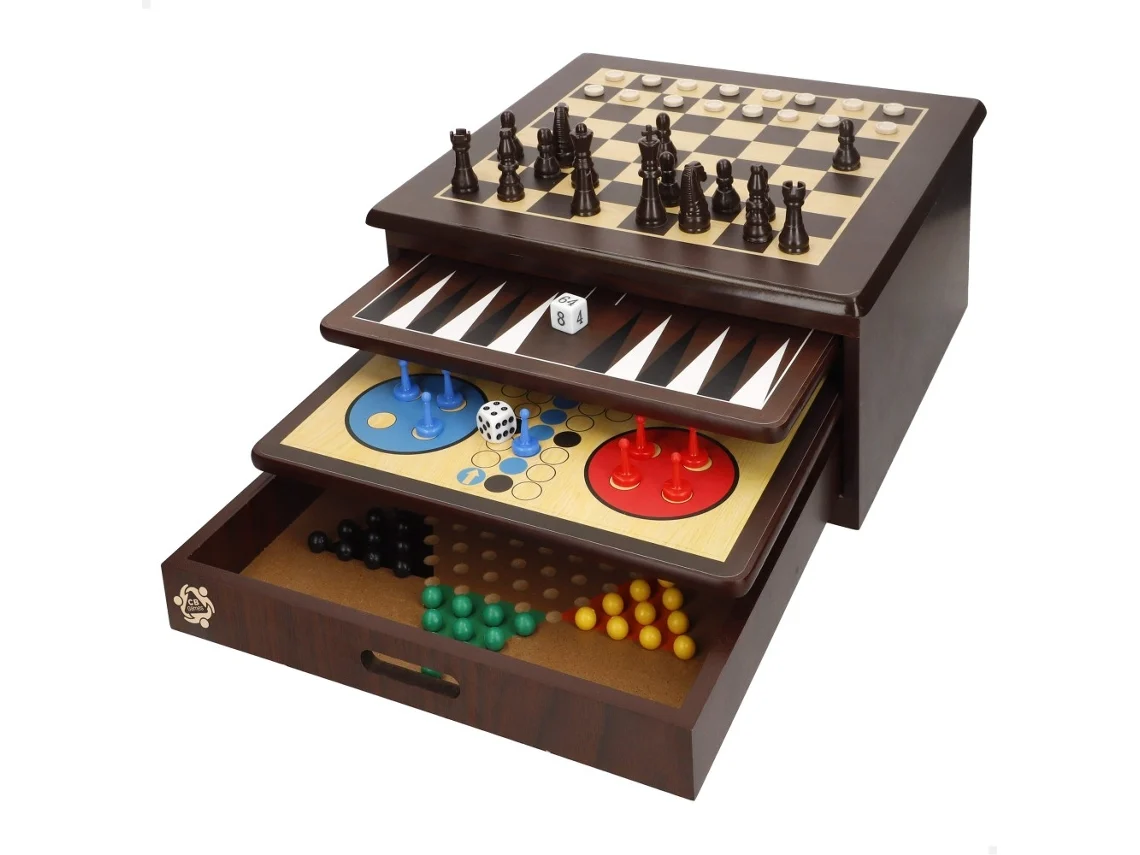 Set 10 juegos de mesa c/caja organizadora madera CB GAMES