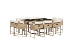 Juego de 11 piezas de comedor de jardín con cojines de mimbre, beige, EXCLUSIVA MAISON