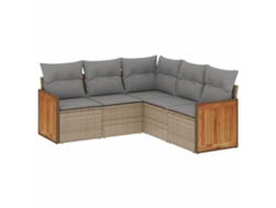 Conjunto 5 de sofás jardín con cojines VIDAXL ratán sintético beige