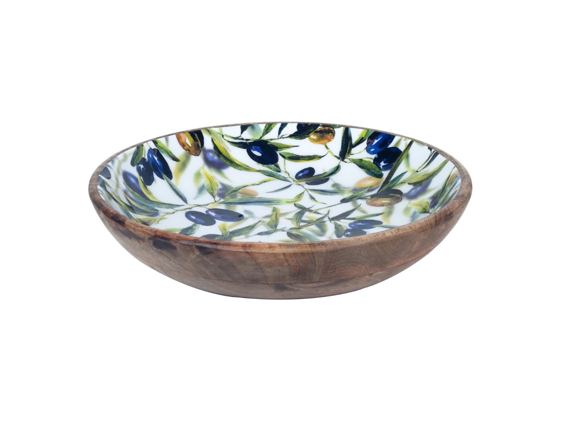Cuenco Madera BY SIGRIS Plato Hondo Decorativo de Madera Diseño aceitunas, Diámetro 30 cm