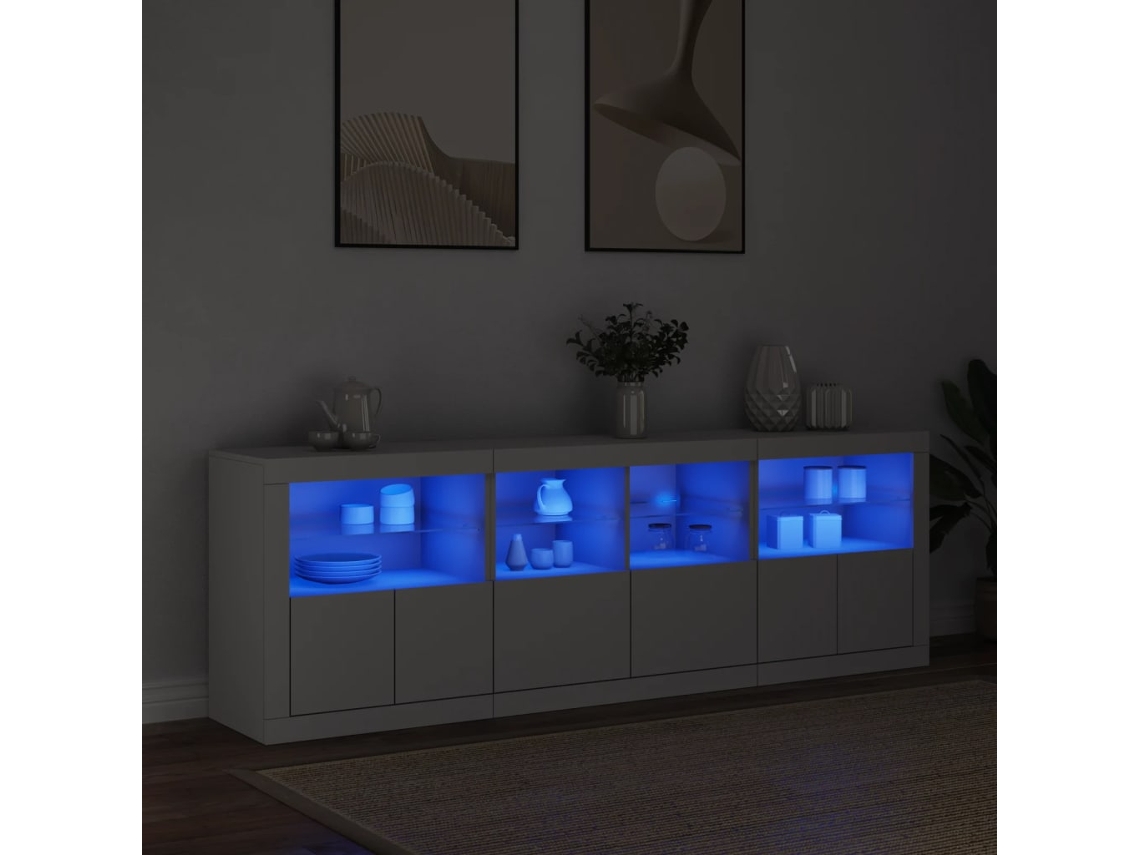 Aparador | Mueble De Comedor | Buffet Con Luces Led Blanco 202x37x67 Cm Wsd654790