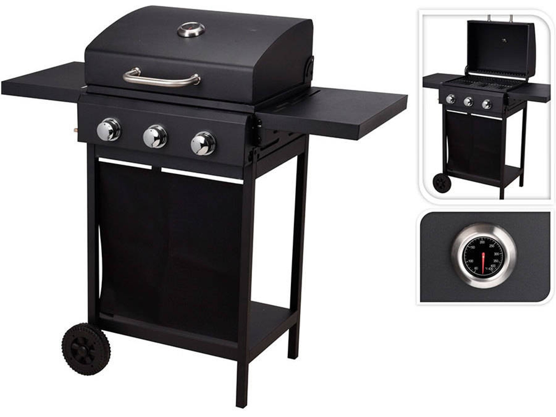 Barbacoa VAGGAN de 3 fuegos (Negro - Acero inoxidable - 139 x 106 x 56,5 cm)