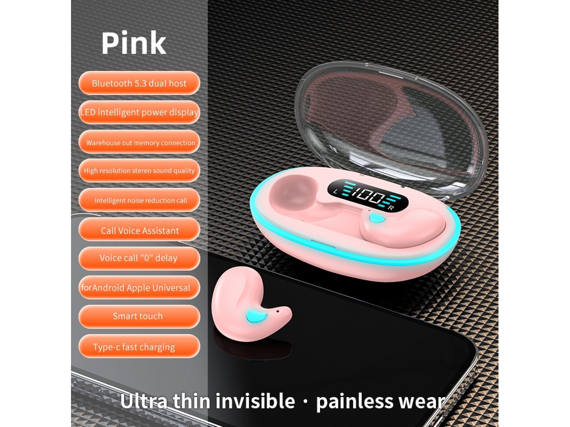 Auriculares Inalámbricos Mini Invisibles (rosa), Bluetooth, Sonido Envolvente Hifi Dinámico.