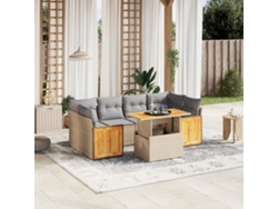 Conjunto de sofá de jardín de 7 piezas con cojines, mimbre sintético beige, Dkd Home Decor