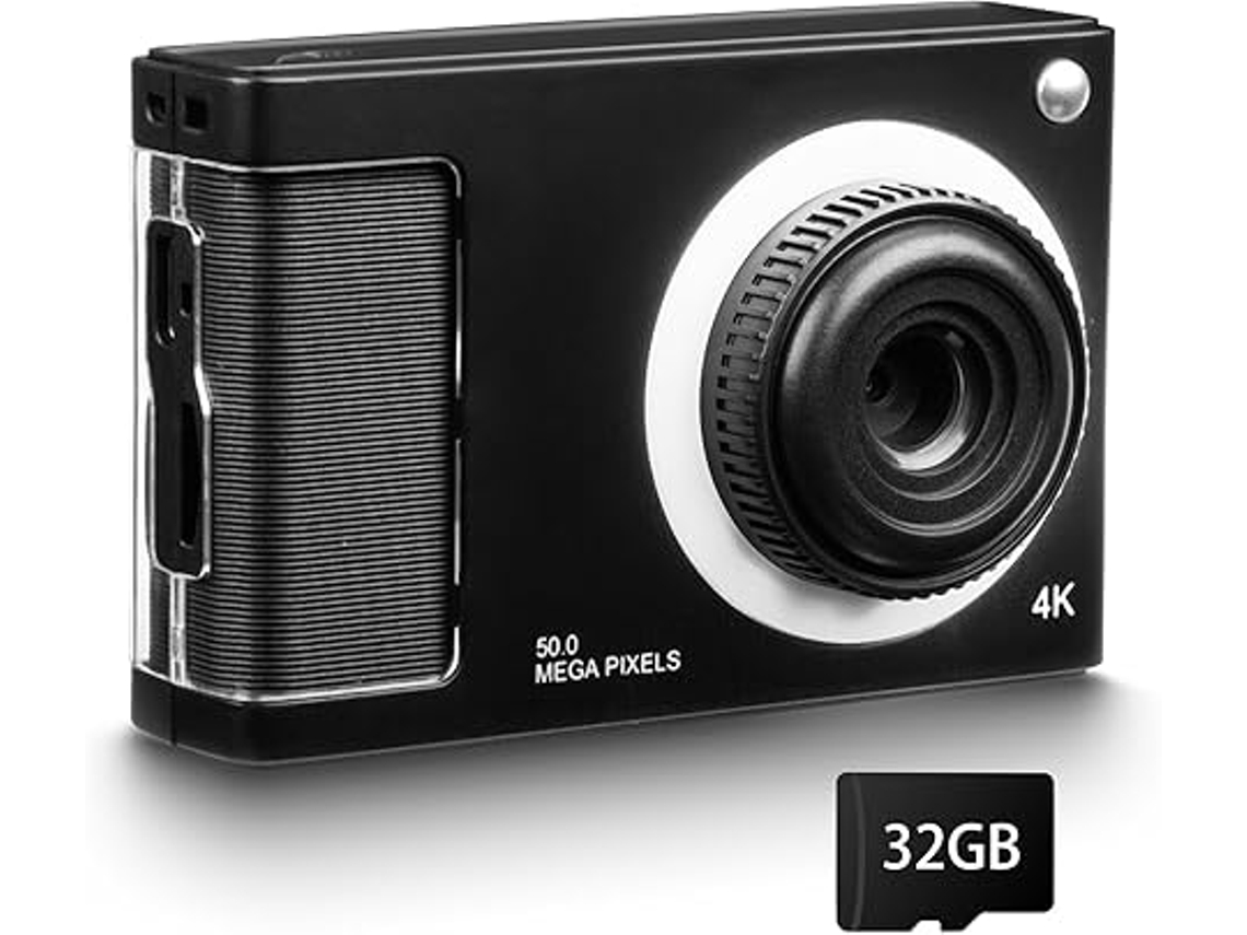 Cámara digital portátil FHD 1080p con tarjeta de 32 GB, 48 MP, zoom 8x, antivibración, color negro