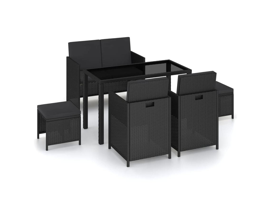 vidaXL Set comedor de jardín 6 piezas y cojines ratán sintético negro