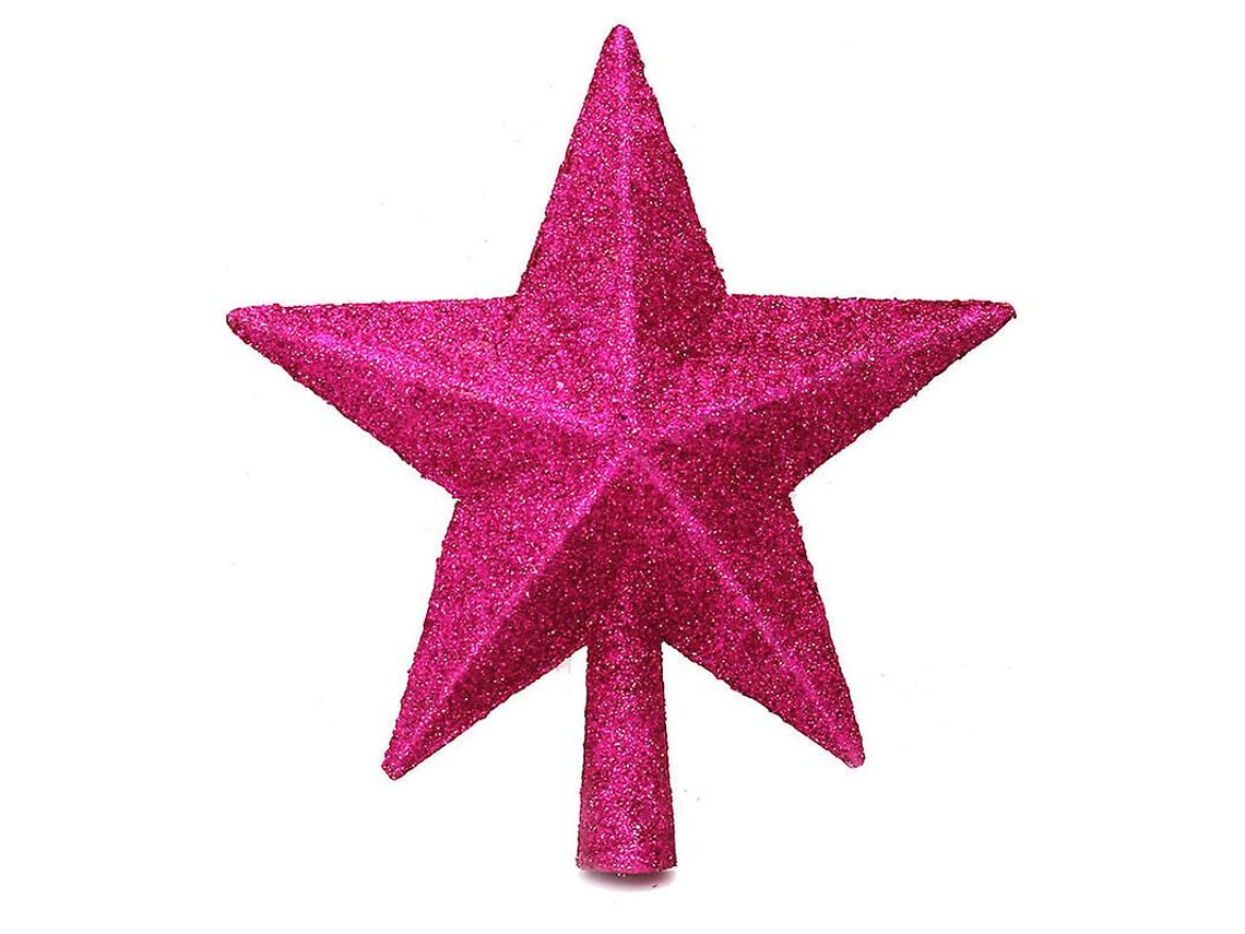 Adorno navideño con forma de estrella rosa brillante para árbol de Navidad, ideal para una decoración festiva y creativa.