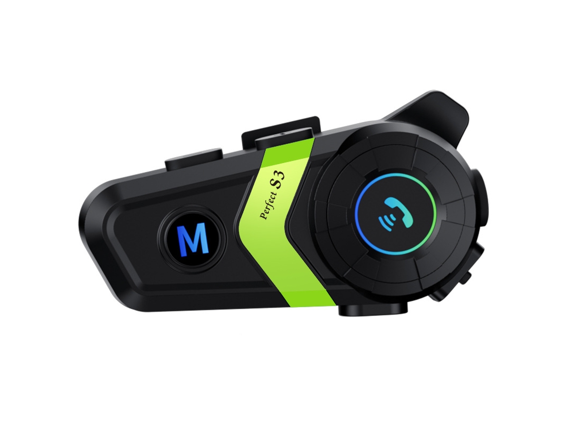 Intercomunicador para casco de motocicleta Siurn S3 con Bluetooth 5.3 y cable de micrófono dual (verde)