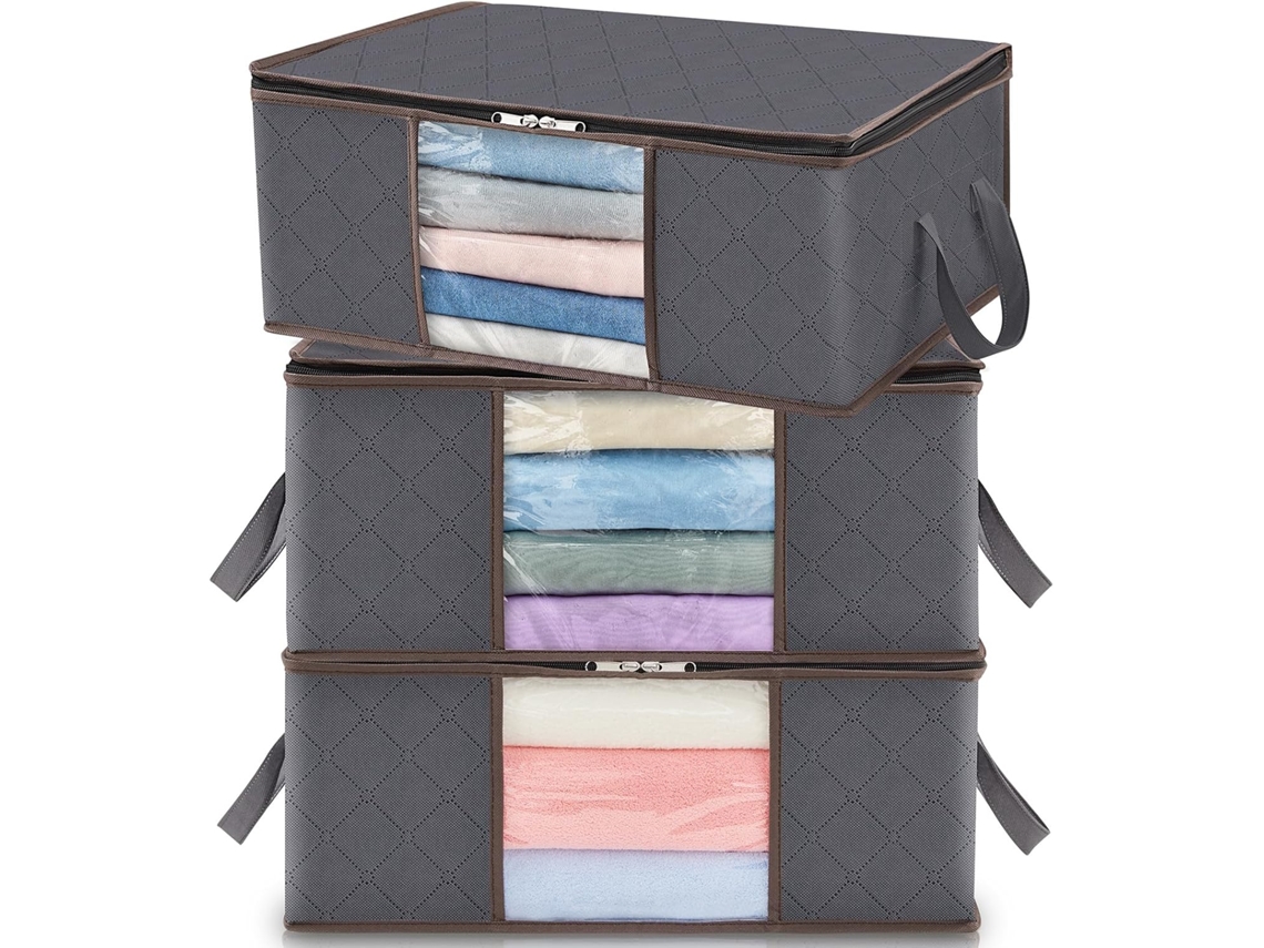 Bolsa De Ropa 35l X3 Con Ventana Y Asa Reforzada, Gris