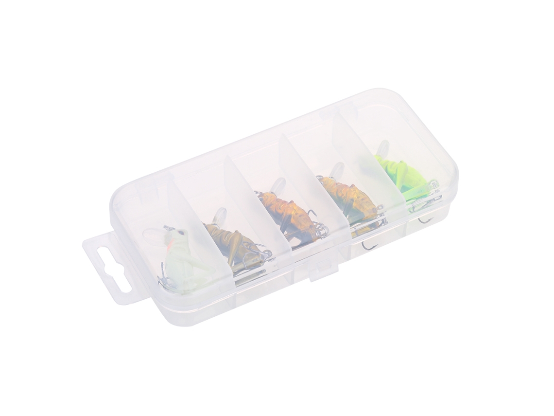 5 Unidades/caja De Señuelos Artificiales De Pesca Con Forma De Grillo Volador Y 3 Anzuelos Luminosos.
