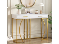Mesa Consola Blanca Y Dorada Con 2 Cajones, Mesa Para Entrada Y Sala, Diseño Moderno De Lujo Ligero