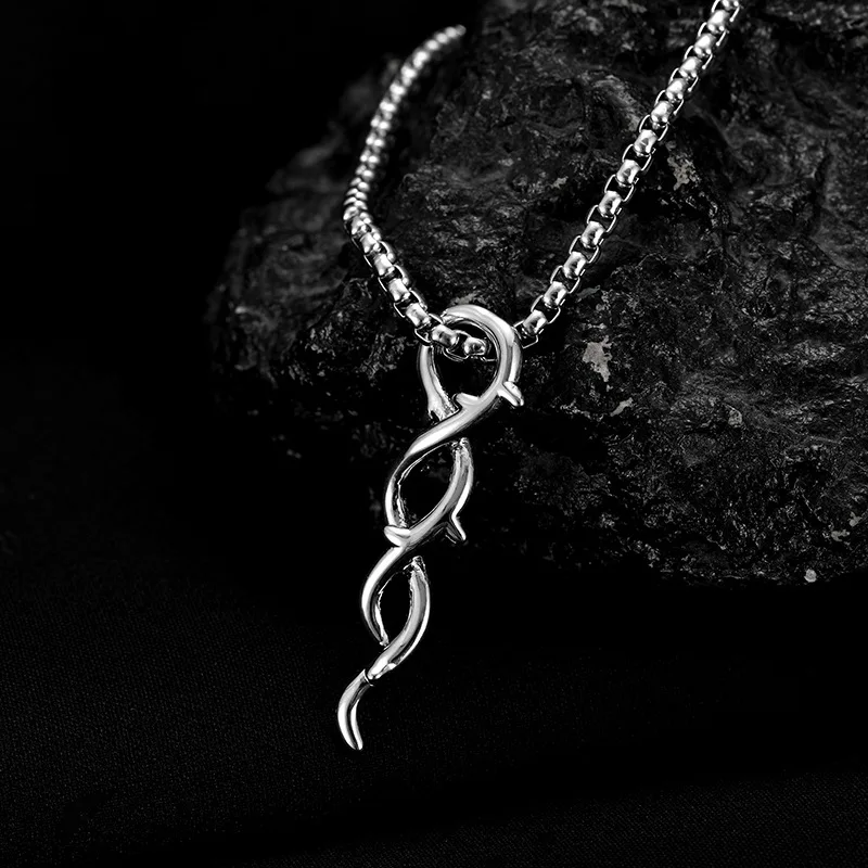 Collar De Espinas Para Hombre Con Colgante De Anillo Retorcido En Forma De Ocho Y Cadena.
