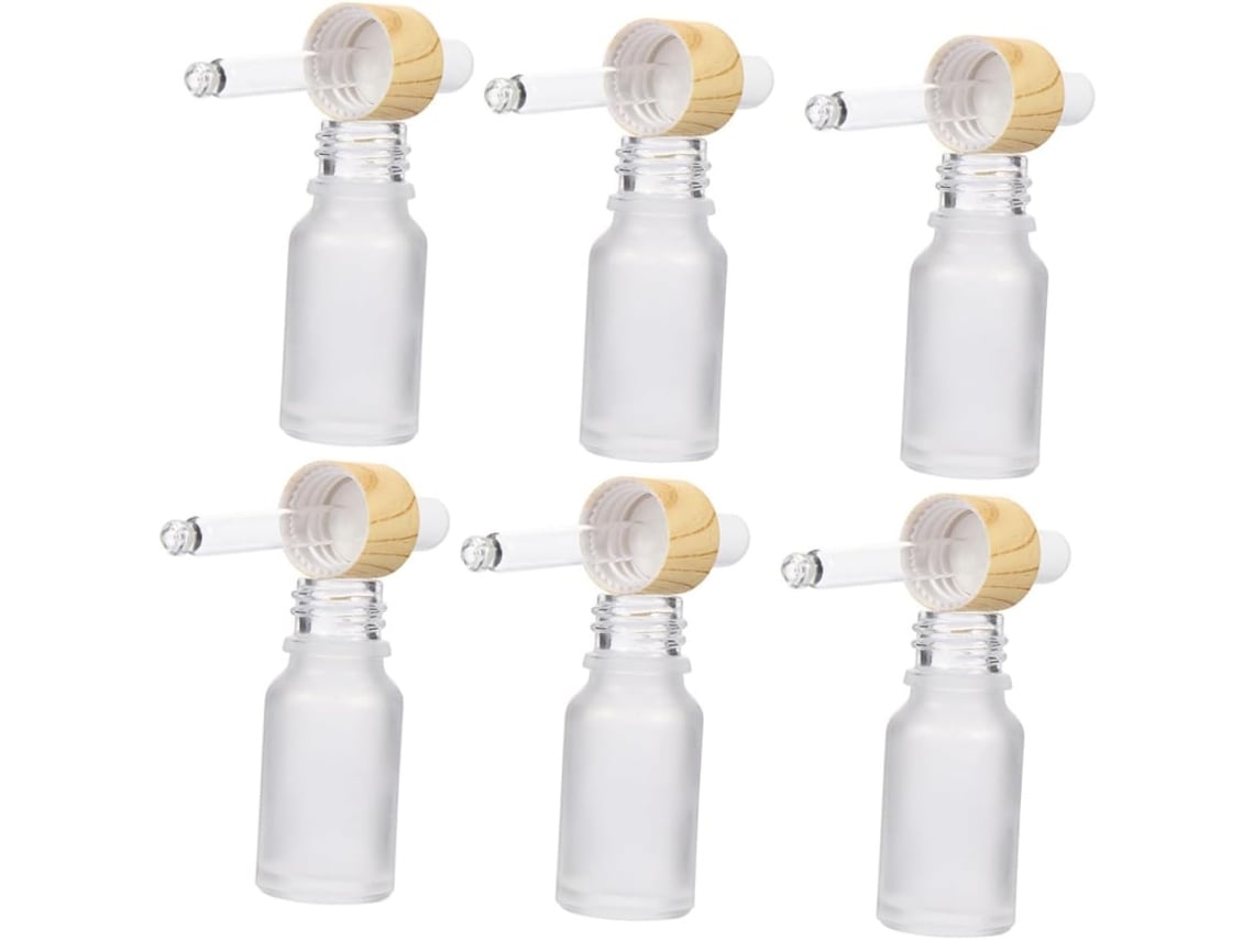 Juego De 6 Botellas De Vidrio Esmerilado Con Gotero, Rellenables Para Aceites.