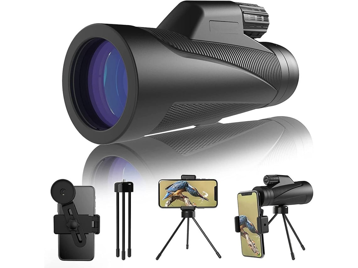 Telescopio monocular 12x42 Bak4 Prism IP68 para observación de aves y vida silvestre, color negro.
