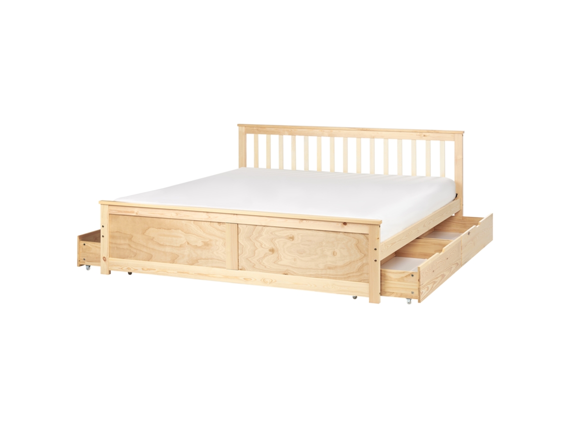 Cama doble Olendon de BELIANI en pino marrón claro 189x206x82