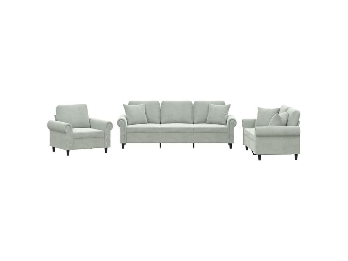 Maison Exclusive - Juego De Sofás Con Cojines 3 Piezas Terciopelo Gris Claro