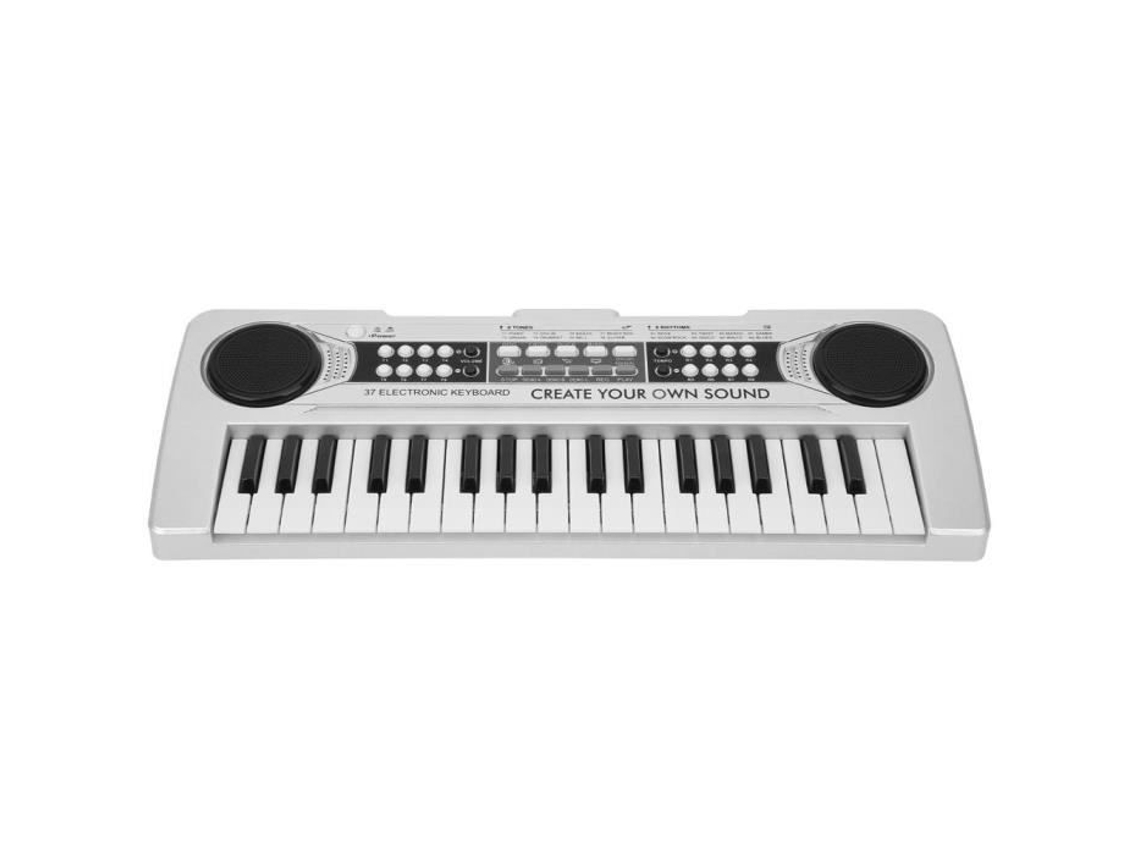 Teclado musical Teclado electrónico 37 teclas de piano Juguetes para niños Instrumento musical con micrófono (Plata)
