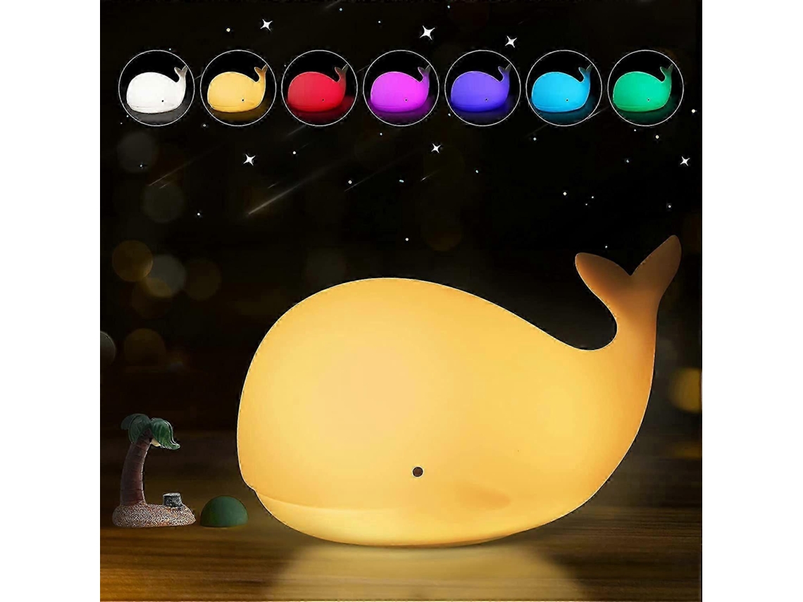 Luz nocturna infantil con forma de ballena, de silicona y con luz LED. Rosewell