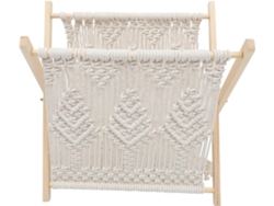 Soporte Periódicos Robusta Madera Hierro Tejido Cuerda Algodón Beige Decorativo Funcional Catálogos Documentos