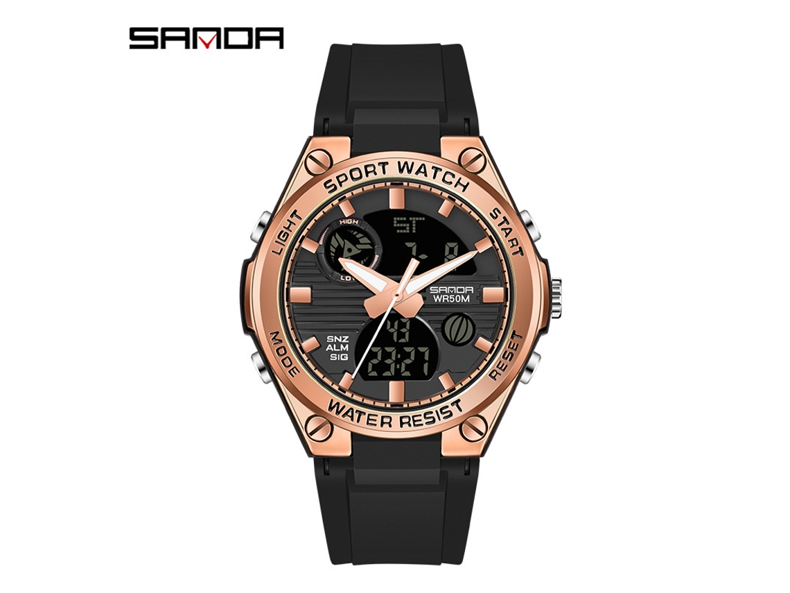 Reloj electrónico para mujer, reloj deportivo resistente al agua para actividades al aire libre MDUG (negro y oro rosa)