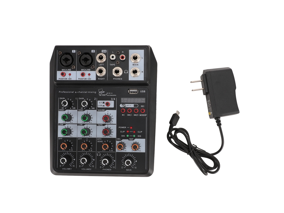 Consola De Mezcla De Audio Profesional De 4 Canales Con Tarjeta De Sonido Bluetooth Para Grabación Y Transmisión, Enchufe Estadounidense 100-240 V.