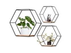 Estantería hexagonal geométrica de diseño contemporáneo. Estantería flotante hexagonal que ahorra espacio para dormitorio, sala de estar y cocina.