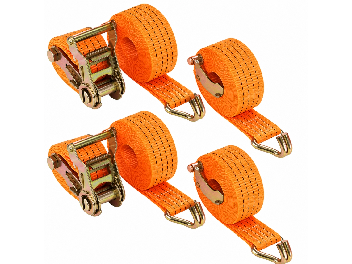 Cincha Polski De Amarre Naranja 6 M X 38 Mm 4 Unidades Con Carraca Y Ganchos J Para Remolque Y Carga