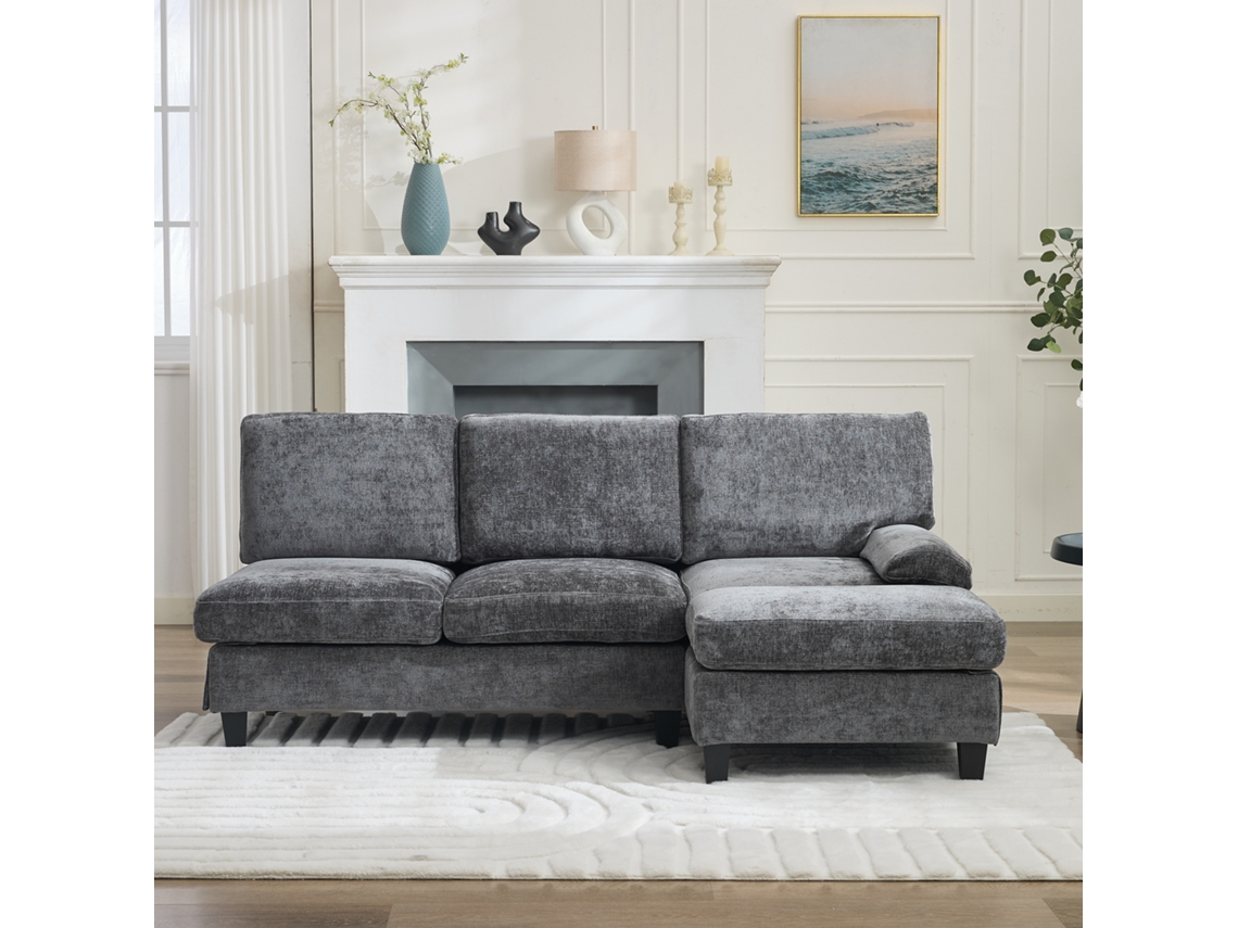 Sofá cama modular en forma de L, de 3 plazas, cómodo, ideal para salón, apartamento, dormitorio y espacios pequeños, tapizado en tela gris.
