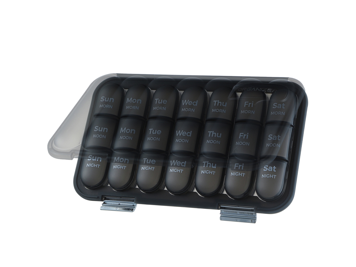Organizador de pastillas semanal sellado CHRUI de 7 días con 21 compartimentos, libre de BPA (negro)