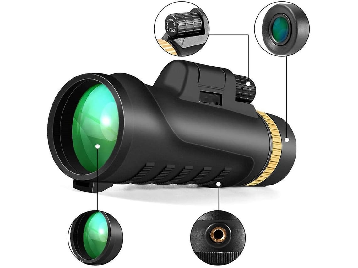 Prismáticos monoculares compactos Starscope 12x42, telescopio HD, zoom para adultos, lente FMC Bak4, con soporte para teléfono móvil USHION