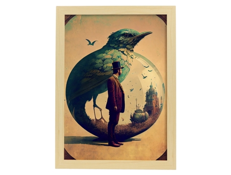 NACNIC Poster Arrendajo En Estilo Surrealismo Cinematográfico Ilustraciones y Grabados de Historieta Abstracta y Artística A4 Marcos Madera