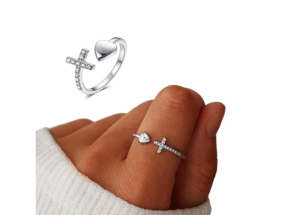 2026-anillo Cruz Y Corazón Para Mi Hija - Plata De Ley 925 Ajustable, No Te Rindas, Oración Plata